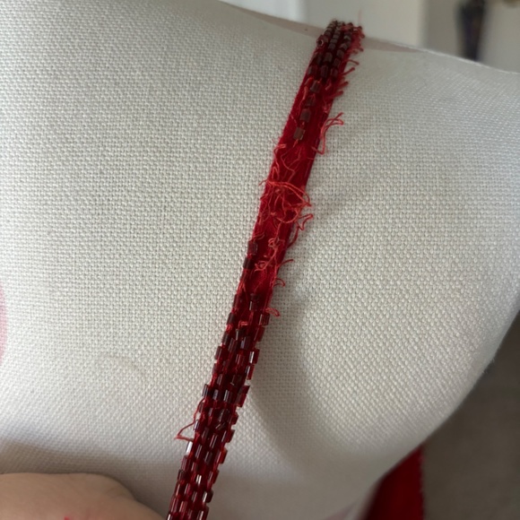 Vintage 90's Red Beaded Silk Full Length Evening Dress - XL - Picture 7 of 13